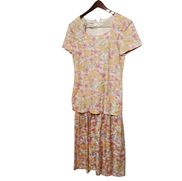 VTG Talbots Midi Dress Sz 8 Retro Floral Cottagecore Pleat Button Sara Campbell - Picture 4 of 5